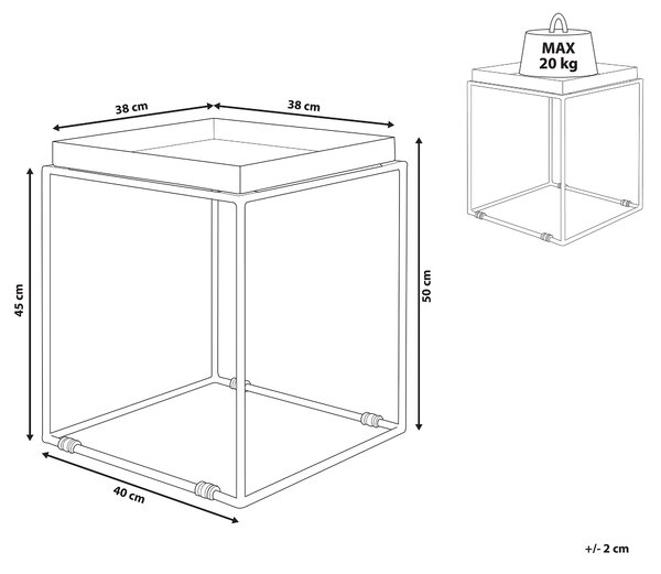 Odkladací stolík biely kov 50 x 40 x 40 cm práškovo lakovaný povrch stolová doska tvar podnosu moderný industriálny štýl obývačka spálňa
