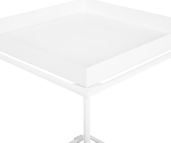 Odkladací stolík biely kov 50 x 40 x 40 cm práškovo lakovaný povrch stolová doska tvar podnosu moderný industriálny štýl obývačka spálňa