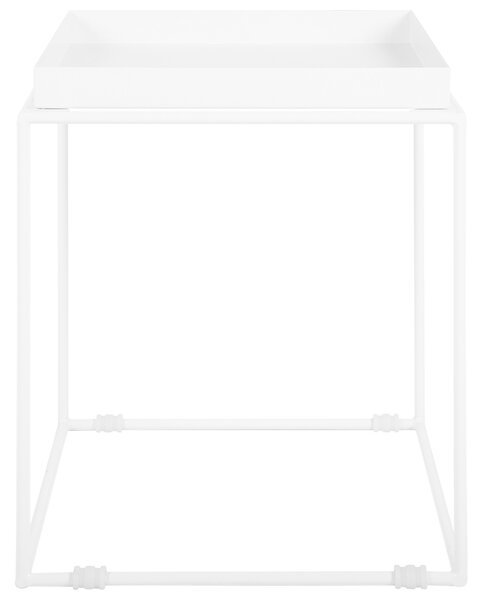 Odkladací stolík biely kov 50 x 40 x 40 cm práškovo lakovaný povrch stolová doska tvar podnosu moderný industriálny štýl obývačka spálňa