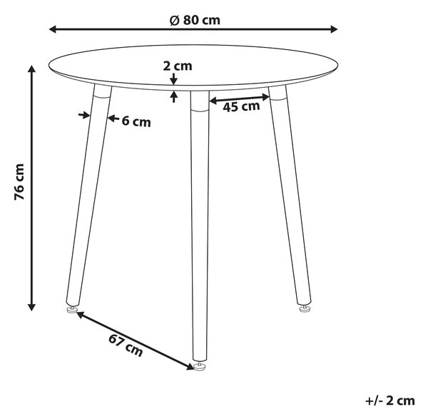 Jedálenský stôl biely MDF okrúhly ⌀ 80 cm hnedé drevené nohy škandinávsky dizajn