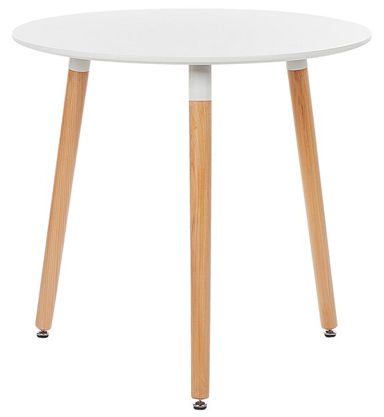 Jedálenský stôl biely MDF okrúhly ⌀ 80 cm hnedé drevené nohy škandinávsky dizajn
