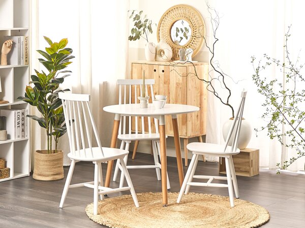 Jedálenský stôl biely MDF okrúhly ⌀ 80 cm hnedé drevené nohy škandinávsky dizajn