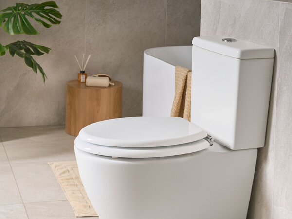 WC doska s pomalým sklápaním biela MDF lesklý povrch 46 x 38 cm ľahko odnímateľná kúpeľňové doplnky tradičný štýl kúpeľňa toaleta