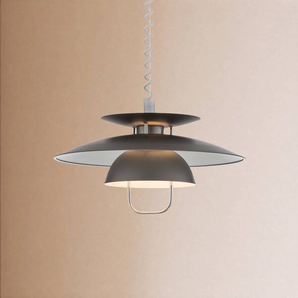 Lindby Závesná lampa Nadija, sivá, 43 cm, výškovo nastaviteľná, E27, Hliník / sivá / zinok, Kuchyňa, kov, Škandinávsky, Závesné svietidlo