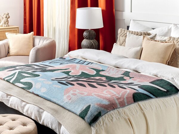 Deka viacfarebná polyester akryl 130 x 170 cm obdĺžnikový tvar kvetovaný vzor prikrývka so strapcami boho štýl doplnky