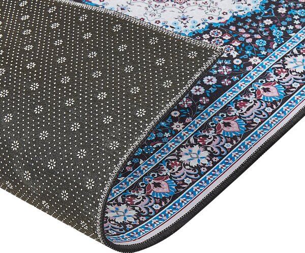 Koberec behúň modrý polyester 80 x 240 cm orientálny vzor protišmykový vintage moderný štýl predsieň