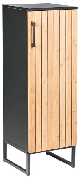 Kúpeľňová skrinka svetlohnedá čierna bambusové drevo oceľ MDF 30 x 90 cm 3 police úložný priestor moderný štýl kúpeľňa