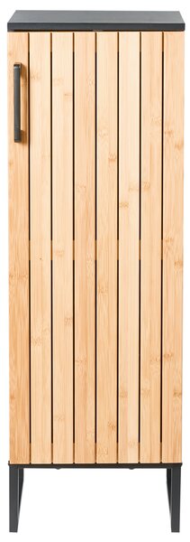 Kúpeľňová skrinka svetlohnedá čierna bambusové drevo oceľ MDF 30 x 90 cm 3 police úložný priestor moderný štýl kúpeľňa