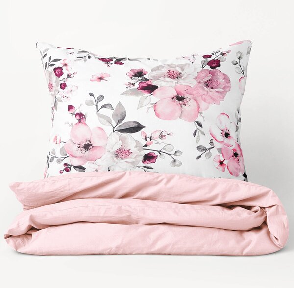 Goldea bavlnené posteľné obliečky duo - kvety sakury s púdrovo ružovou 140 x 220 a 70 x 90 cm