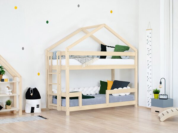 Benlemi Drevená poschodová posteľ KILI v tvare domčeka Zvoľte farbu: Nelakovaná, Výška: 207 cm