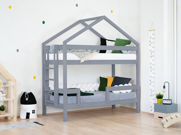 Benlemi Drevená poschodová posteľ KILI v tvare domčeka Zvoľte farbu: Tmavo sivá, Výška: 227 cm