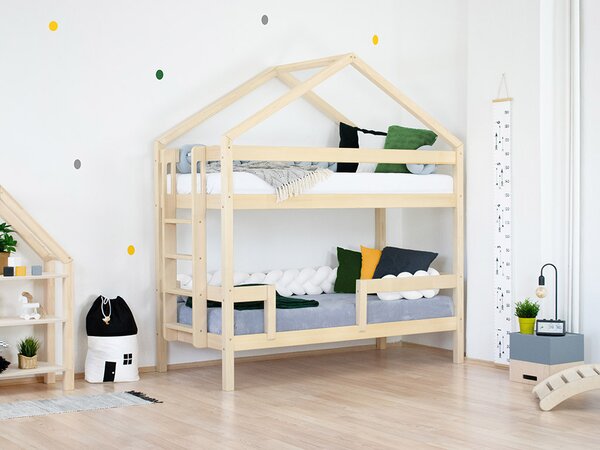 Benlemi Drevená poschodová posteľ KILI v tvare domčeka Zvoľte farbu: Nelakovaná, Výška: 227 cm
