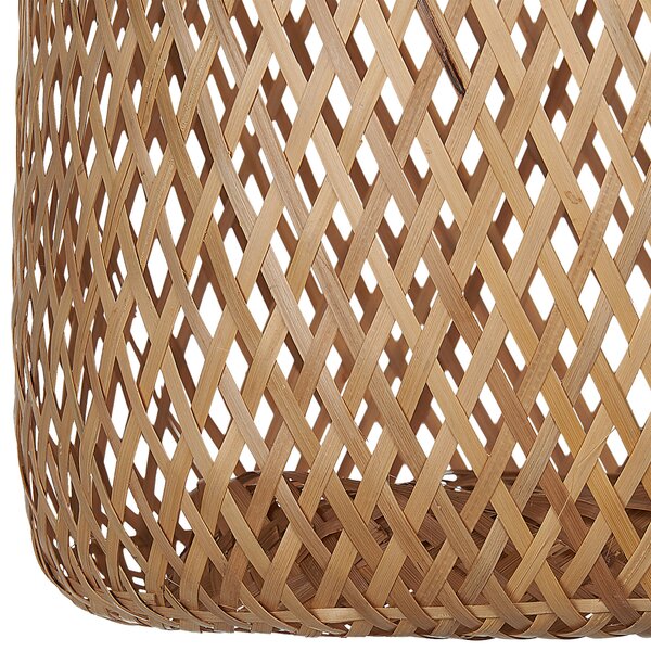 Závesná lampa svetlé drevo béžová otvorené bambusové tienidlo boho dizajn osvetlenie do interiéru