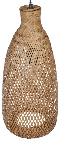 Závesná lampa svetlé drevo béžová otvorené bambusové tienidlo boho dizajn osvetlenie do interiéru