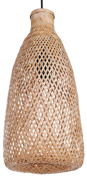 Závesná lampa svetlé drevo béžová otvorené bambusové tienidlo boho dizajn osvetlenie do interiéru