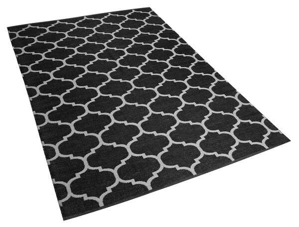 Koberec čierny a biely obojstranný syntetický materiál 140 x 200 cm vonkajší a izbový so vzorom
