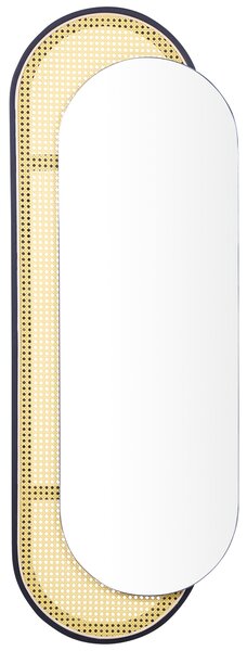 Nástenné zrkadlo prírodné ratanové čierny kovový rám zo železa 51 x 143 cm oválne na stenu obývacia izba spálňa chodba