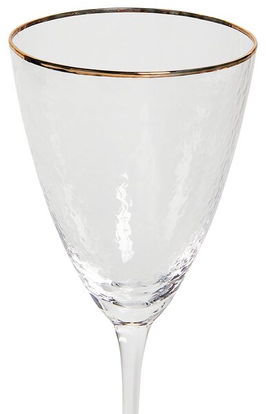 Sada 4 pohárov na víno z fúkaného skla 380 ml priehľadné so zlatým okrajom ručne vyrobené poháre