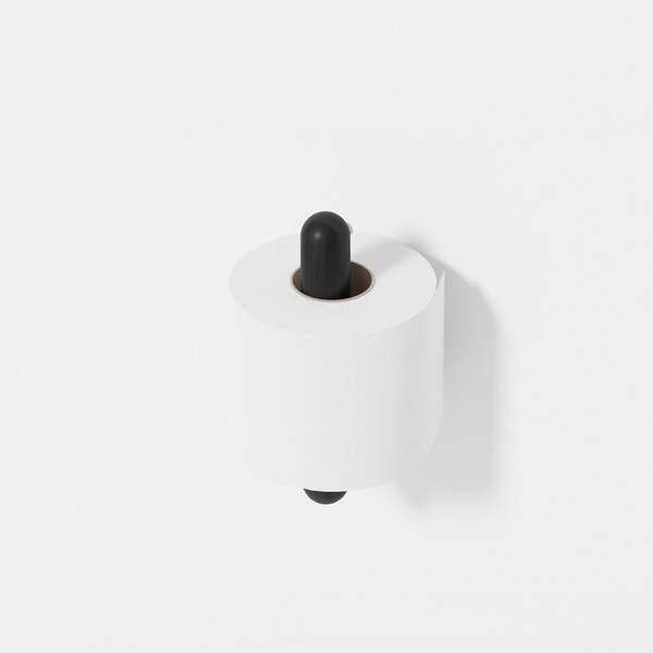 Čierny nástenný držiak na toaletný papier z dubového dreva Wireworks Yoku