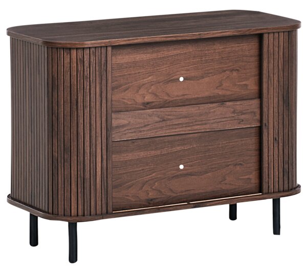 Komoda tmavohnedá čierne nohy MDF kov posuvné dvierka úložný priestor retro štýl obývacia izba