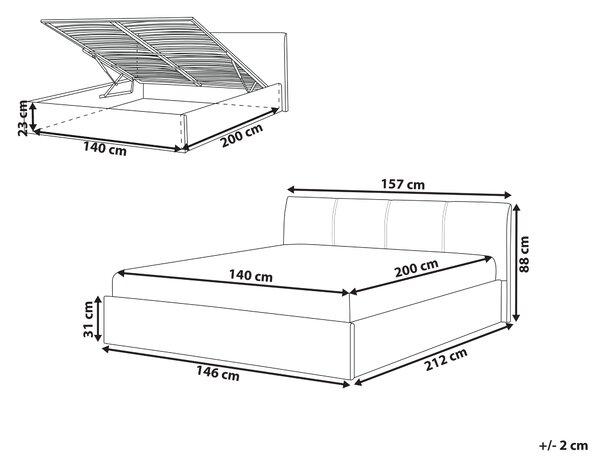 Posteľ sivá s rámom čalúnená látkou s úložným priestorom 140 x 200 cm minimalistický vzhľad