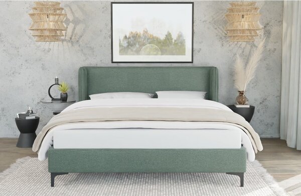 Zelená čalúnená dvojlôžková posteľ s roštom 200x200 cm Basti – Ropez