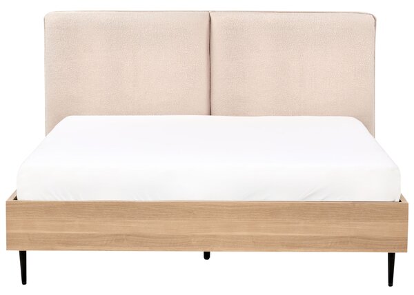 Posteľný rám béžové buklé dvojlôžko 140 x 200 cm čalúnené čelo kovové nohy drevený lamelový rošt moderný štýl spálňa