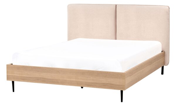 Posteľný rám béžové buklé dvojlôžko 140 x 200 cm čalúnené čelo kovové nohy drevený lamelový rošt moderný štýl spálňa