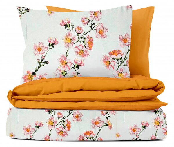 Ervi bavlnené obliečky obojstranné - kvet jablone/oranžové