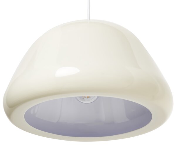 Závesná lampa svetlobéžová kovová lesklý povrch zaoblený tvar moderný vintage štýl kuchyňa jedáleň
