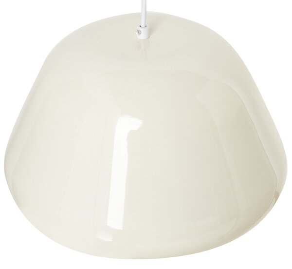 Závesná lampa svetlobéžová kovová lesklý povrch zaoblený tvar moderný vintage štýl kuchyňa jedáleň