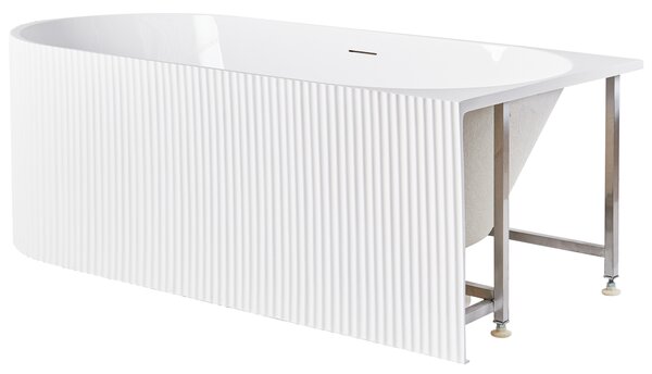 Rohová vaňa ľavostranná matná biela akrylátová 170 x 80 cm drážkovaná povrchová úprava moderný štýl kúpeľňa