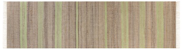 Koberec béžový a zelený jutový 80 x 300 cm obdĺžnikový behúň pruhovaný vzor strapce ručne tkaný boho dizajn predsieň