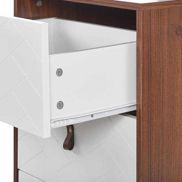 Komoda tmavé drevo biela MDF kov 91 x 49 x 38 cm 3 zásuvky úložný priestor moderný štýl obývačka spálňa