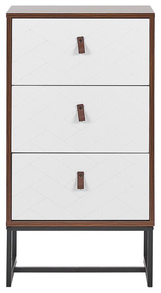 Komoda tmavé drevo biela MDF kov 91 x 49 x 38 cm 3 zásuvky úložný priestor moderný štýl obývačka spálňa