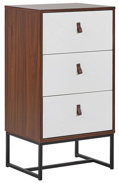 Komoda tmavé drevo biela MDF kov 91 x 49 x 38 cm 3 zásuvky úložný priestor moderný štýl obývačka spálňa