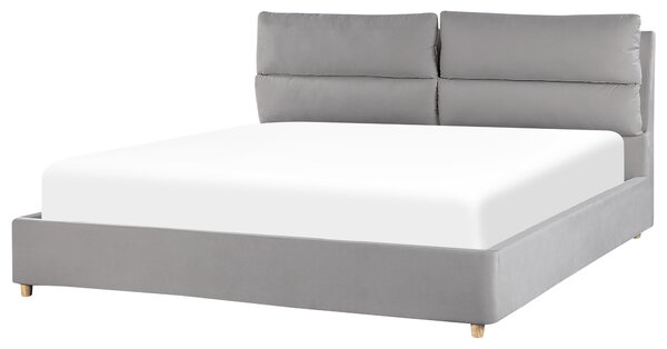 Čalúnená posteľ svetlosivá zamatová 180 x 200 cm s úložným priestorom elegantná moderná spálňa