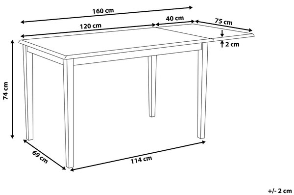 Jedálenský stôl biela svetlohnedá kaučuk 120/160 x 75 cm pre 6 osôb rozkladacia vrchná doska moderný škandinávsky štýl kuchyňa jedáleň