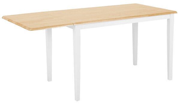 Jedálenský stôl biela svetlohnedá kaučuk 120/160 x 75 cm pre 6 osôb rozkladacia vrchná doska moderný škandinávsky štýl kuchyňa jedáleň