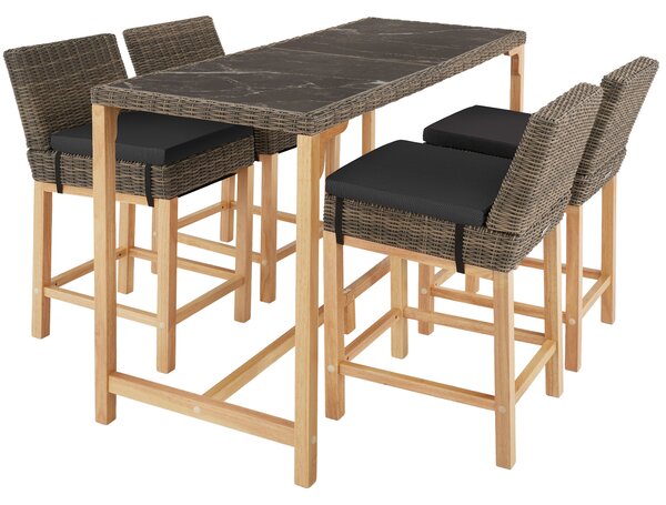 Tectake 404853 ratanový barový stôl lovas so 4 stoličkami latina - prírodné