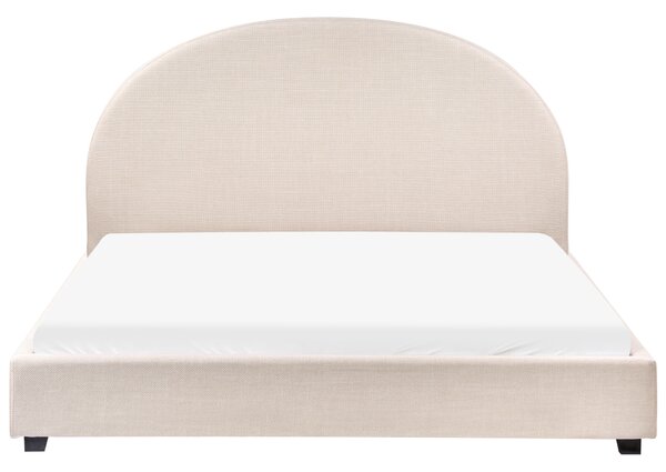 Posteľ svetlobéžová čalúnená polyester 160 x 200 cm zaoblené čelo minimalistický retro dizajn spálňa