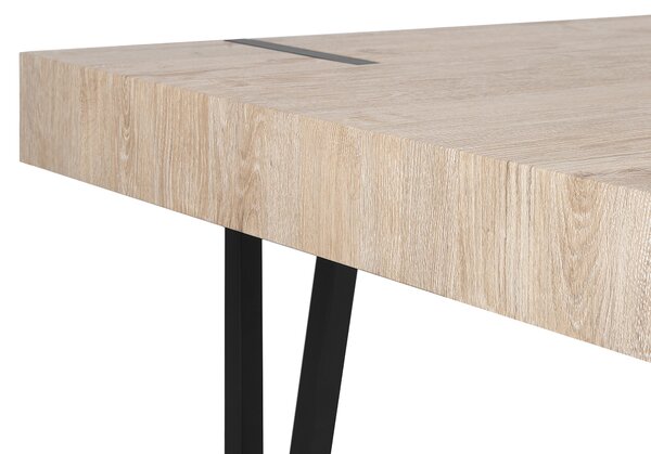 Jedálenský stôl svetlé drevo MDF doska čierne kovové nohy 150 x 90 cm obdĺžnikový moderný industriálny štýl