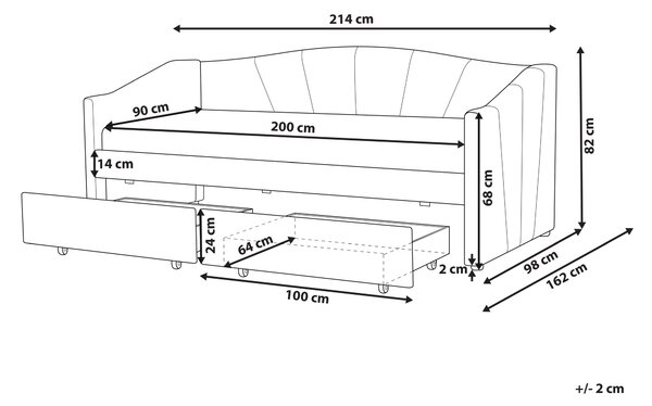Posteľ svetlobéžová 90 x 200 cm polyesterové čalúnenie lamelový rošt eukalyptové drevo zásuvky z preglejky moderný štýl spálňa
