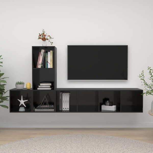 3-dielna súprava TV skriniek vysokolesklá čierna drevotrieska