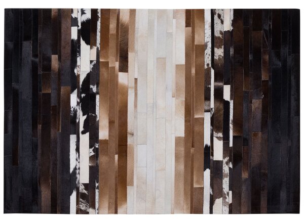 Koberec čierny s béžovým kožený 160 x 230 cm obdĺžnikový patchworkový ručne vyrobený