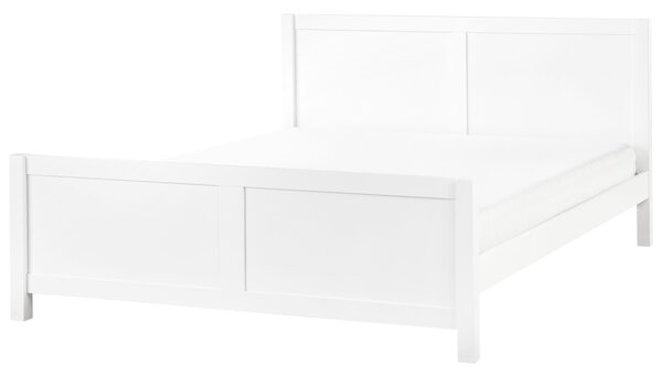 Posteľ biela kaučukové drevo 180 x 200 cm rám postele s čelom lamelový rošt minimalistický rustikálny štýl