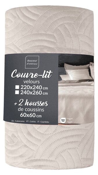 Krémová zamatová súprava prikrývky a obliečky na vankúš 240x260 cm Solange – douceur d'intérieur