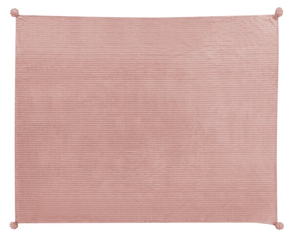 Deka ružová polyester 150 x 200 cm rebrovaná štruktúra s brmbolcami prikrývka na posteľ