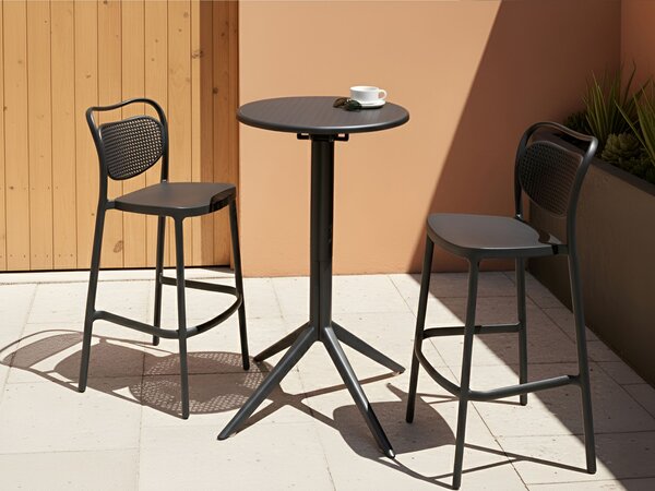 Okrúhly bistro stolík čierny syntetický materiál 60 x 60 cm sklopná stolová doska vonkajší odolný stôl na balkón