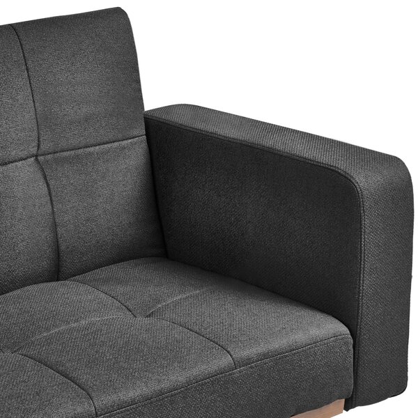 Rozkladacia pohovka čierna polyester látkové čalúnenie 3-miestna železné nohy s podrúčkami tradičný štýl obývacia izba